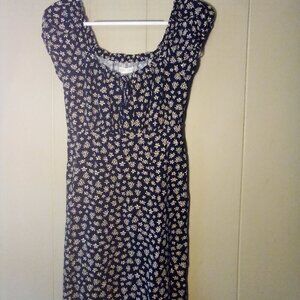 Aeropostale Dress Women XS Cap Sleeve Flowers Feminine Cottagecore Black White